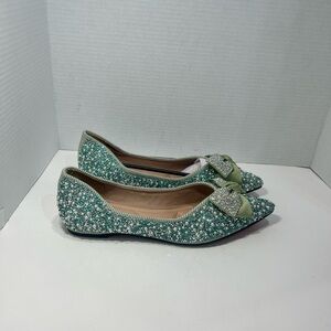 Chic Green Glitter Flats with Bow